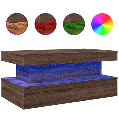 Salontafel Met Led-Verlichting 90X50X40 Cm bruin eikenkleur