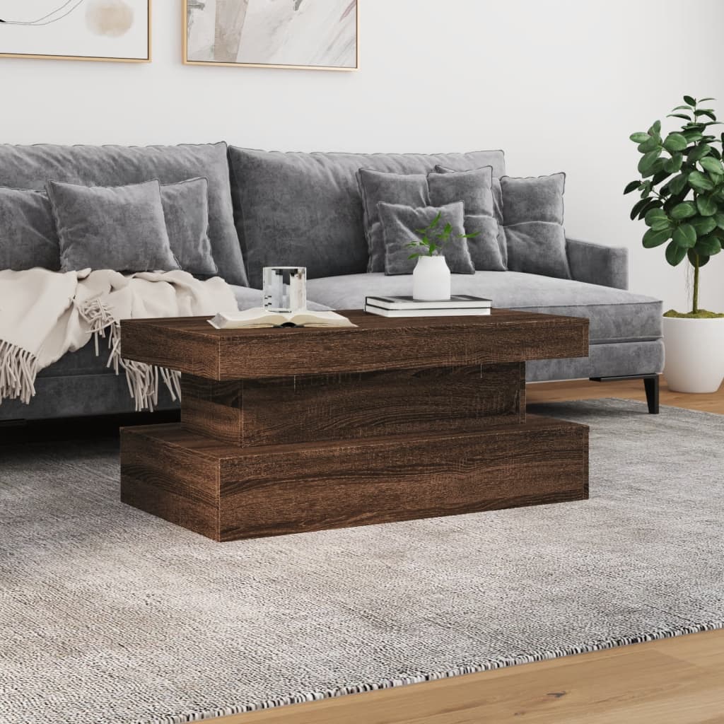 Salontafel Met Led-Verlichting 90X50X40 Cm bruin eikenkleur