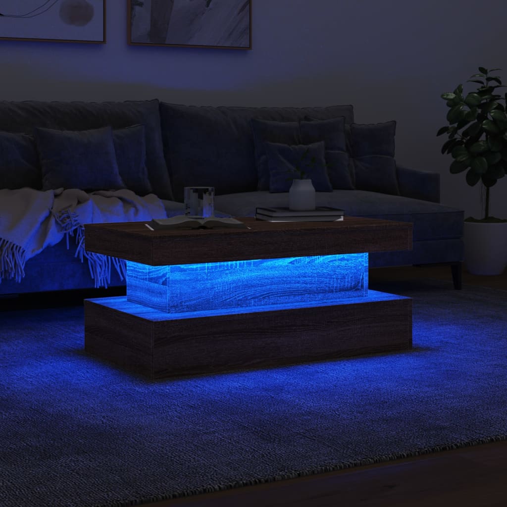 Salontafel Met Led-Verlichting 90X50X40 Cm bruin eikenkleur