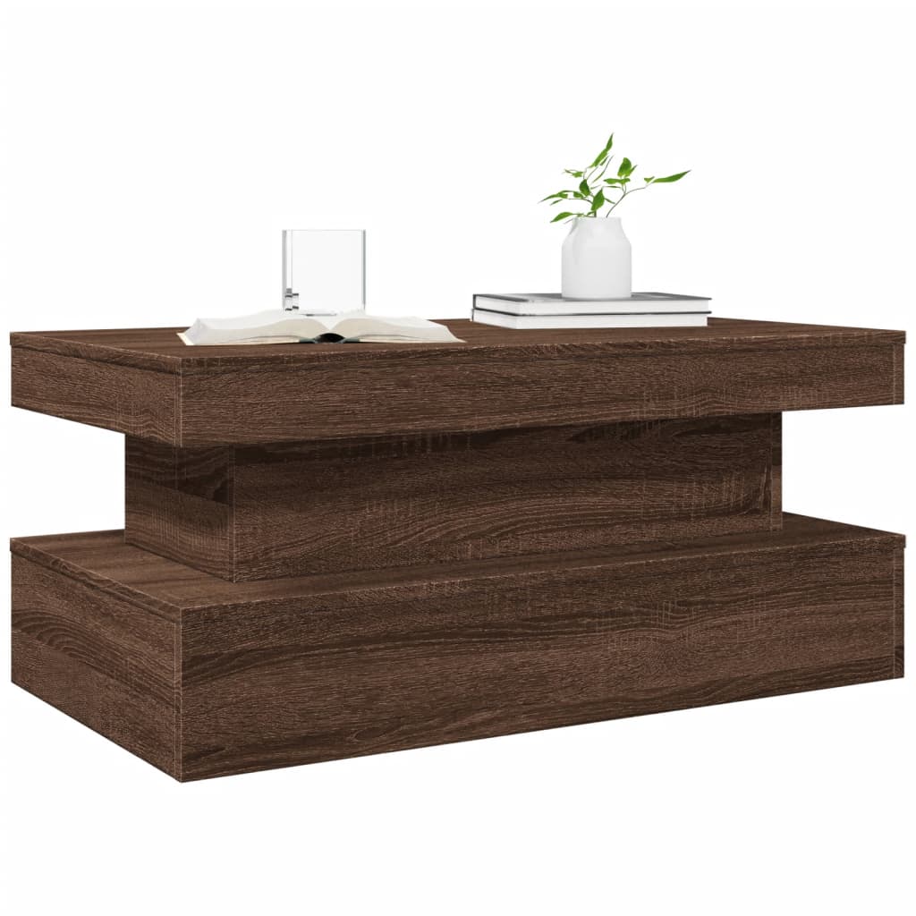 Salontafel Met Led-Verlichting 90X50X40 Cm bruin eikenkleur