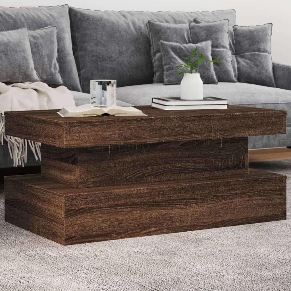 Salontafel Met Led-Verlichting 90X50X40 Cm bruin eikenkleur