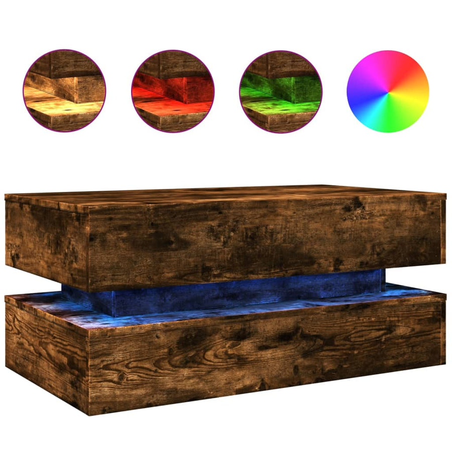 Salontafel Met Led-Verlichting Kleurig Gerookt eiken