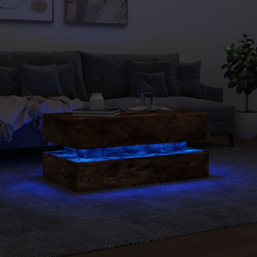 Salontafel Met Led-Verlichting Kleurig Gerookt eiken