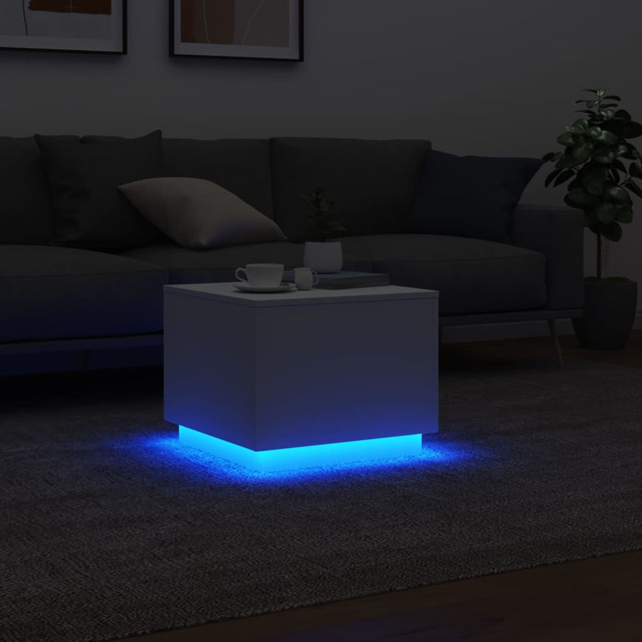 Salontafel met LED-verlichting 50x50x40 cm wit