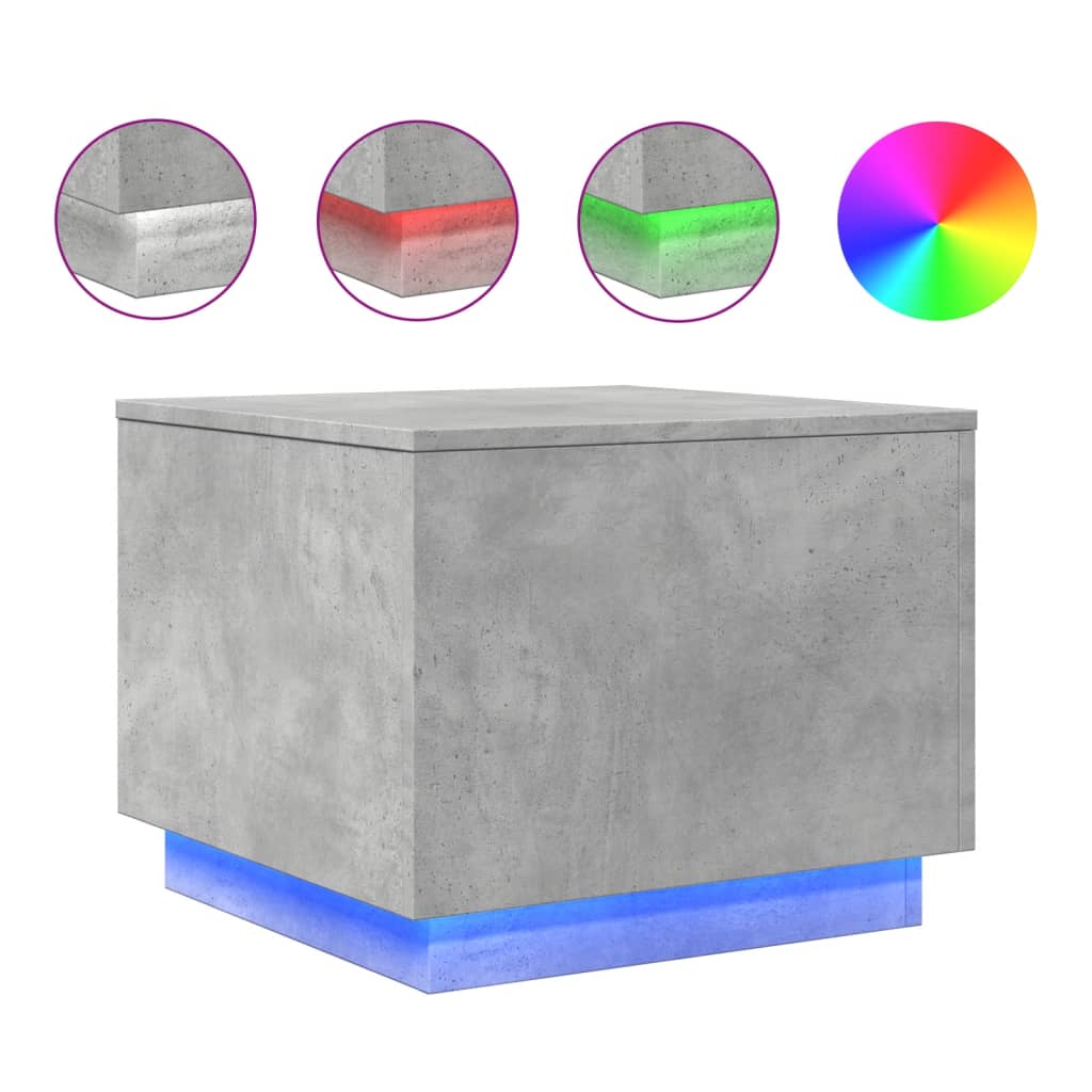 Salontafel met LED-verlichting 50x50x40 cm betongrijs