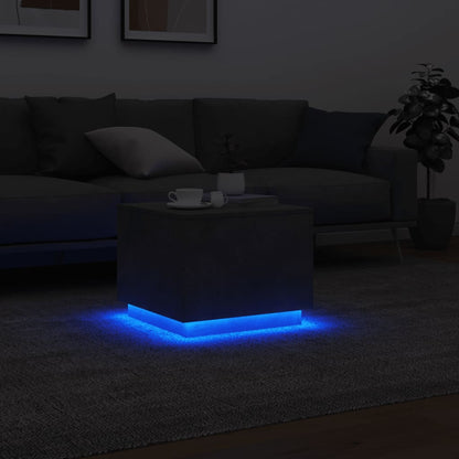 Salontafel met LED-verlichting 50x50x40 cm betongrijs