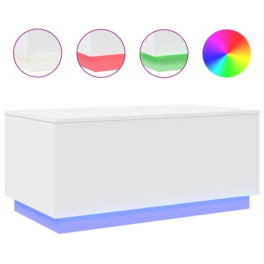 Salontafel met LED-verlichting 90x50x40 cm wit Wit