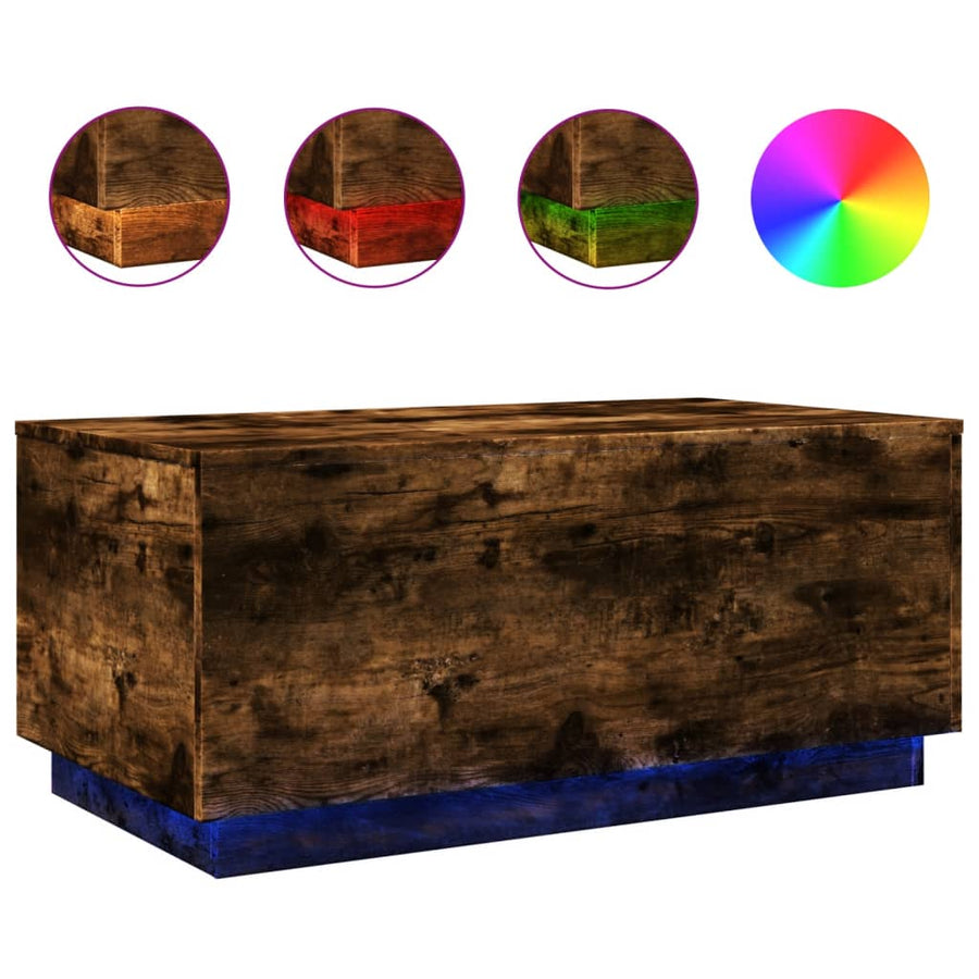 Salontafel met LED-verlichting 90x50x40 cm gerookt eikenkleurig