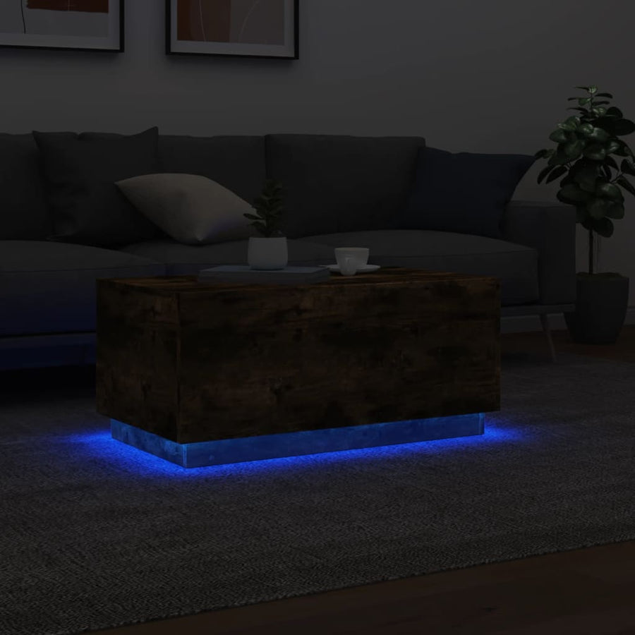 Salontafel met LED-verlichting 90x50x40 cm gerookt eikenkleurig