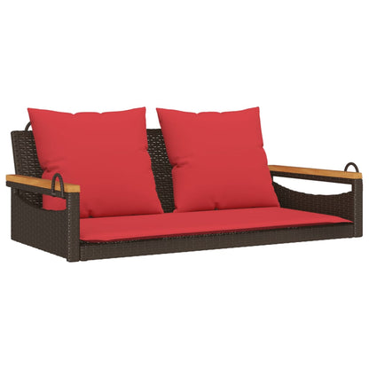 Schommelbank met kussens 109x62x40 cm poly rattan bruin