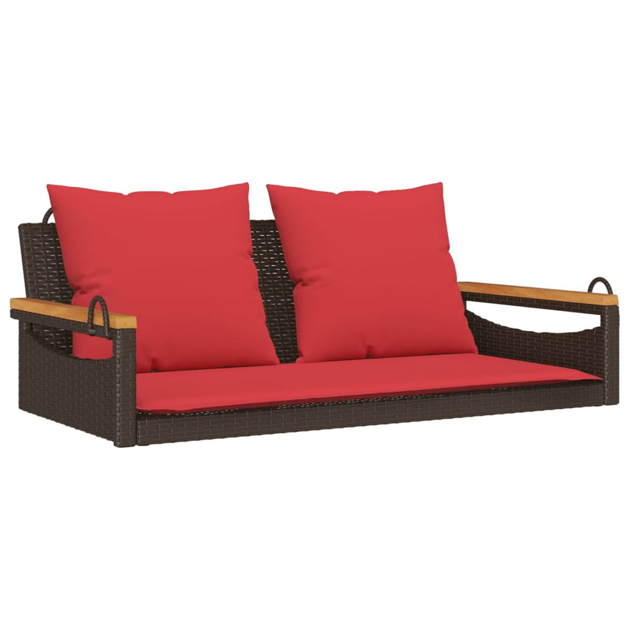 Schommelbank met kussens 109x62x40 cm poly rattan bruin