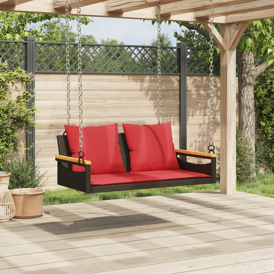 Schommelbank met kussens 109x62x40 cm poly rattan bruin