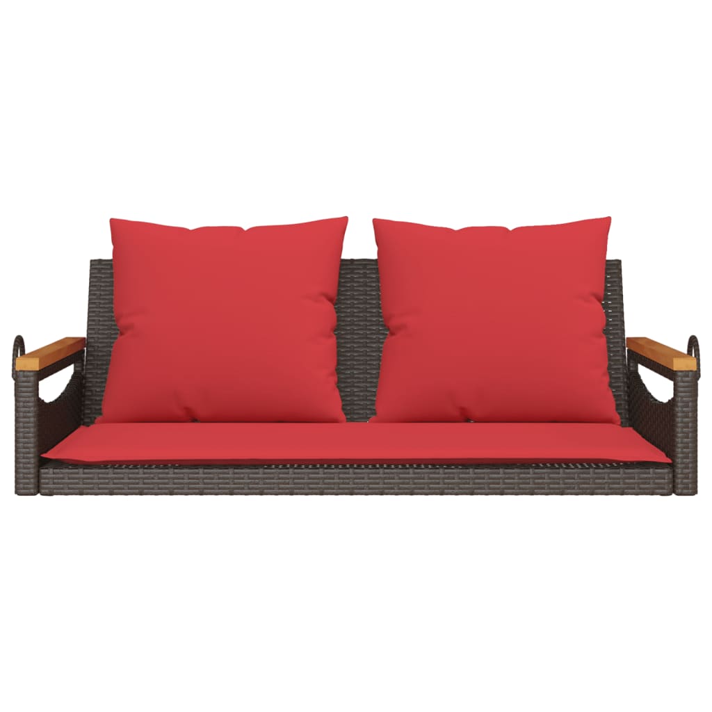 Schommelbank met kussens 109x62x40 cm poly rattan bruin