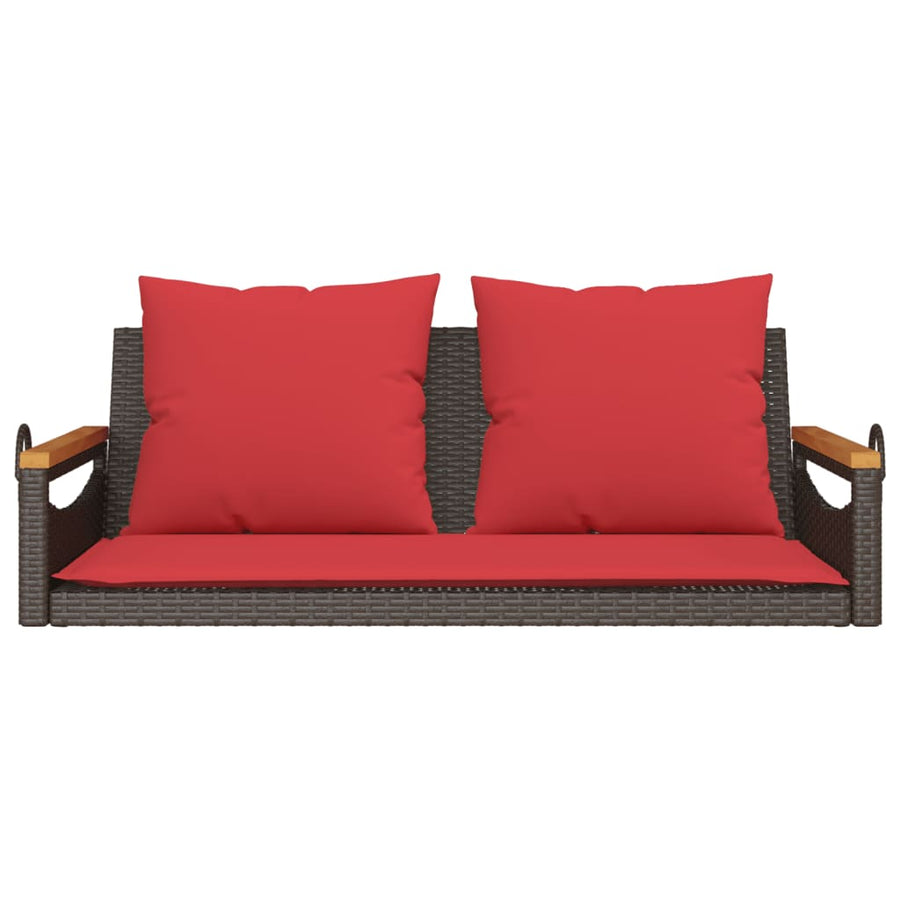 Schommelbank met kussens 109x62x40 cm poly rattan bruin