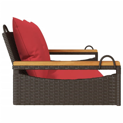 Schommelbank met kussens 109x62x40 cm poly rattan bruin