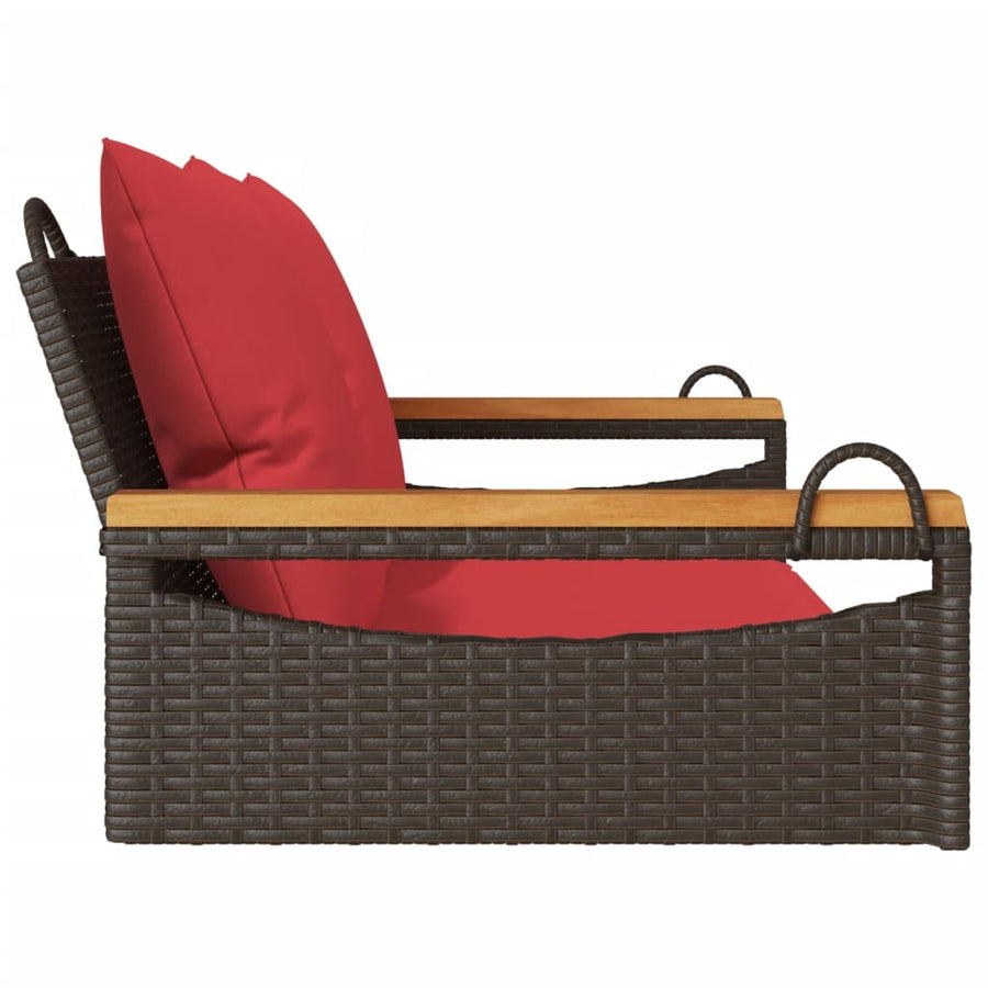 Schommelbank met kussens 109x62x40 cm poly rattan bruin