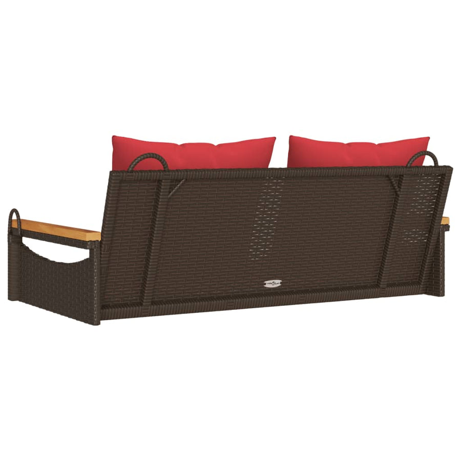 Schommelbank met kussens 109x62x40 cm poly rattan bruin