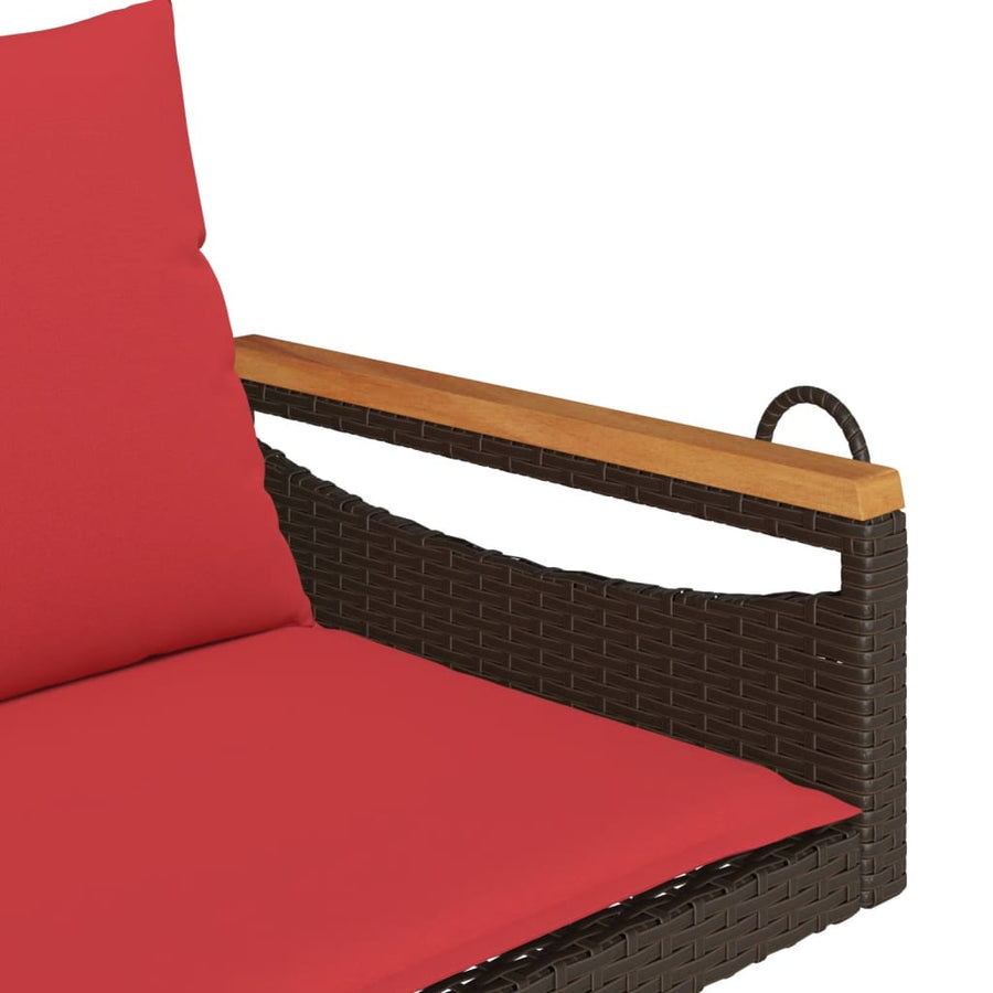 Schommelbank met kussens 109x62x40 cm poly rattan bruin
