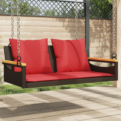 Schommelbank met kussens 109x62x40 cm poly rattan bruin