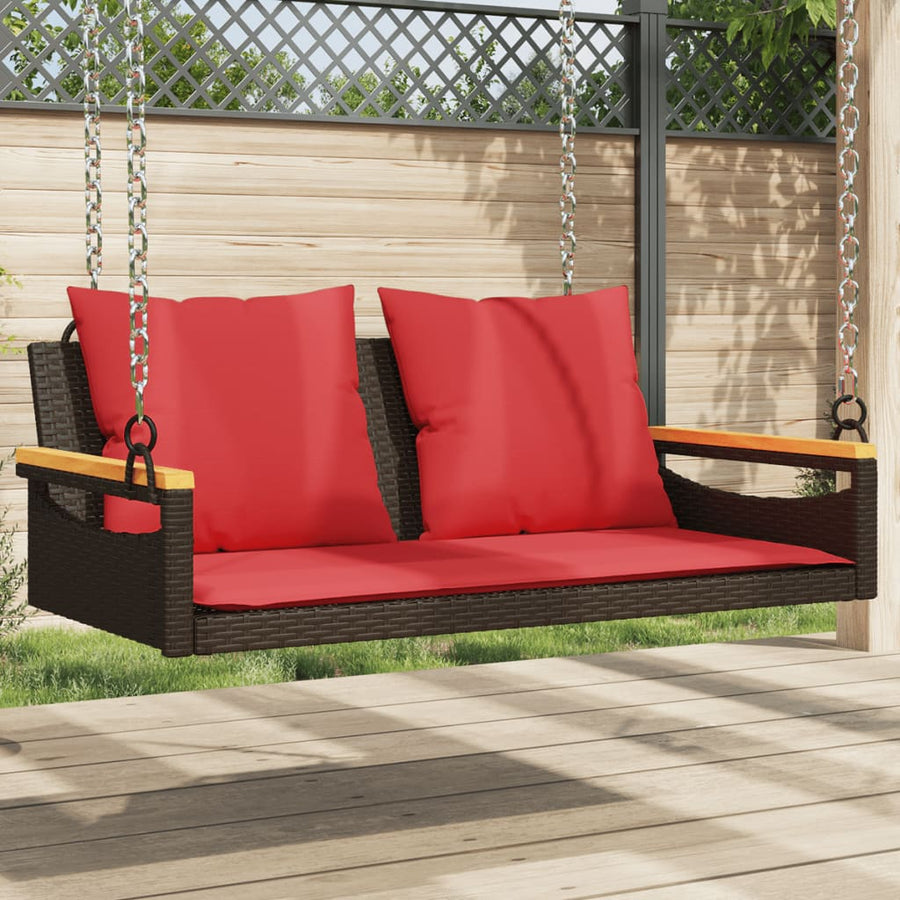 Schommelbank met kussens 109x62x40 cm poly rattan bruin