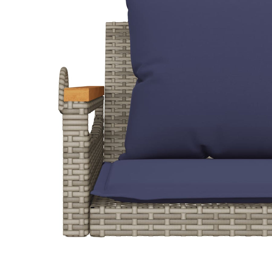 Schommelbank met kussens 109x62x40 cm poly rattan grijs