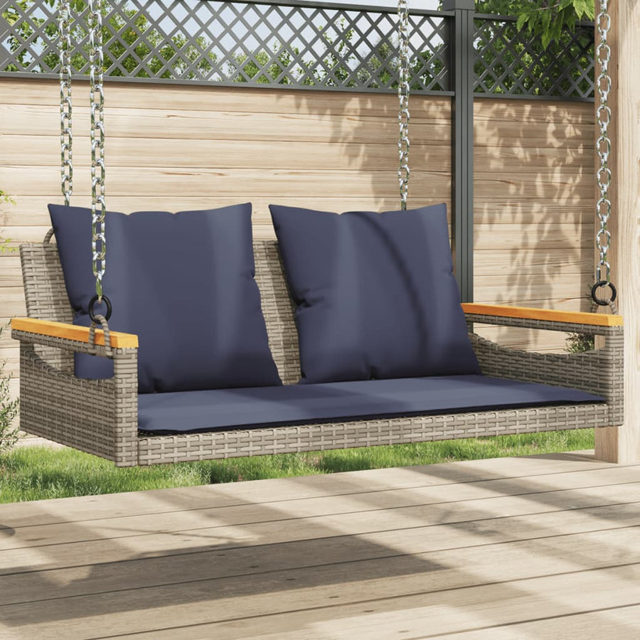 Schommelbank met kussens 109x62x40 cm poly rattan grijs