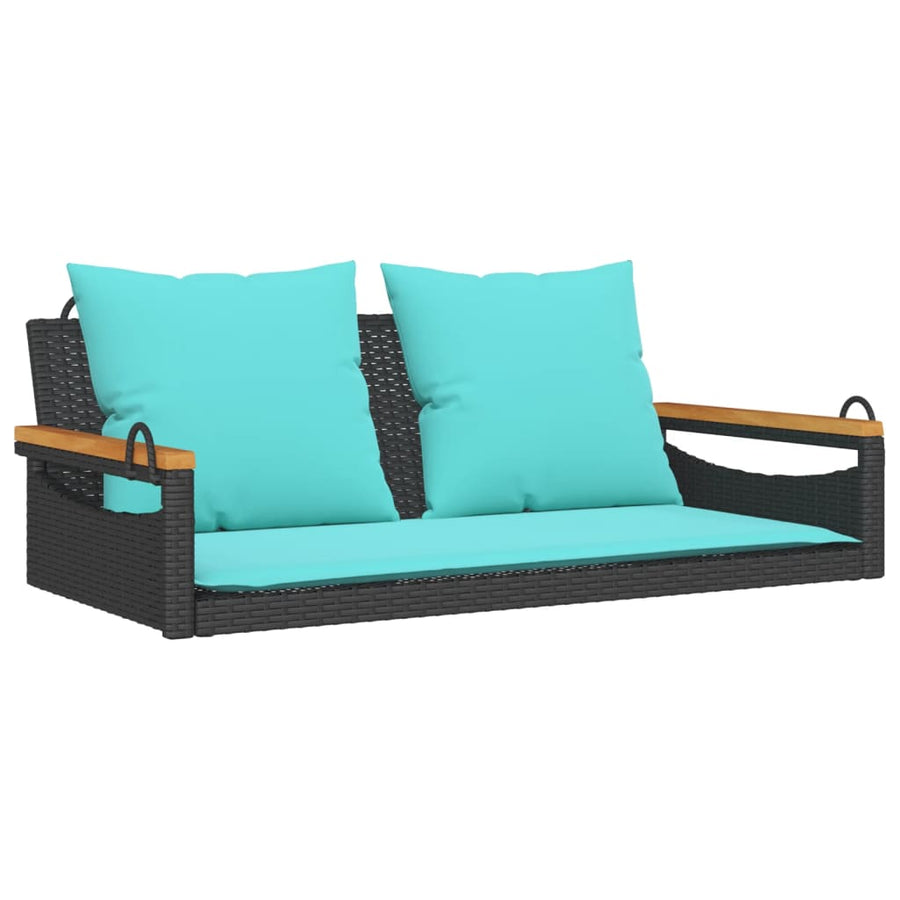 Schommelbank met kussens 109x62x40 cm poly rattan zwart