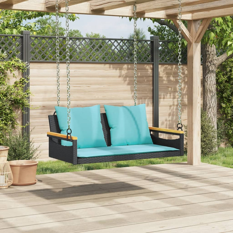 Schommelbank met kussens 109x62x40 cm poly rattan zwart