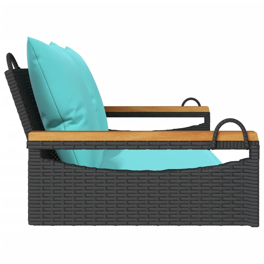 Schommelbank met kussens 109x62x40 cm poly rattan zwart