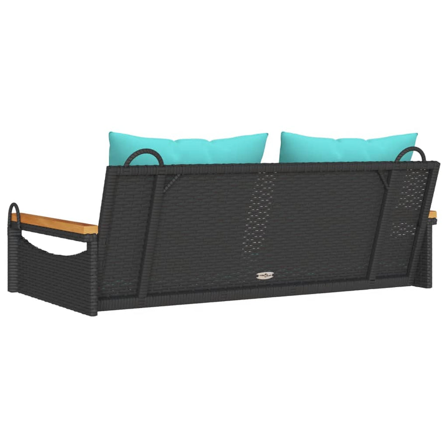 Schommelbank met kussens 109x62x40 cm poly rattan zwart