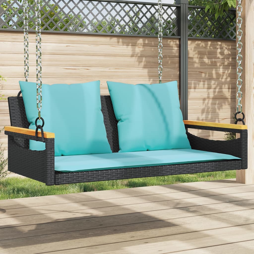 Schommelbank met kussens 109x62x40 cm poly rattan zwart