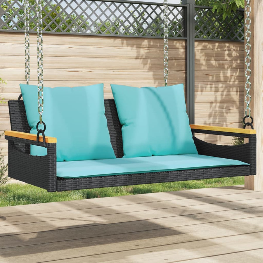 Schommelbank met kussens 109x62x40 cm poly rattan zwart