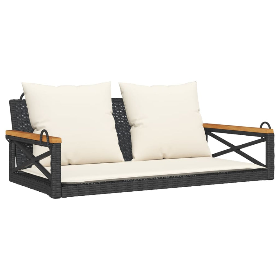 Schommelbank met kussens 109x62x40 cm poly rattan zwart