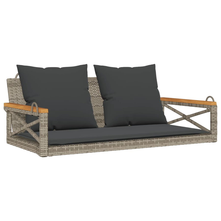 Schommelbank met kussens 109x62x40 cm poly rattan grijs