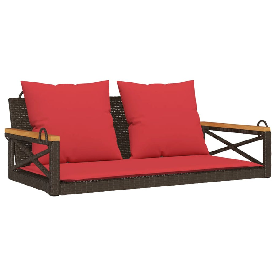 Schommelbank met kussens 109x62x40 cm poly rattan bruin