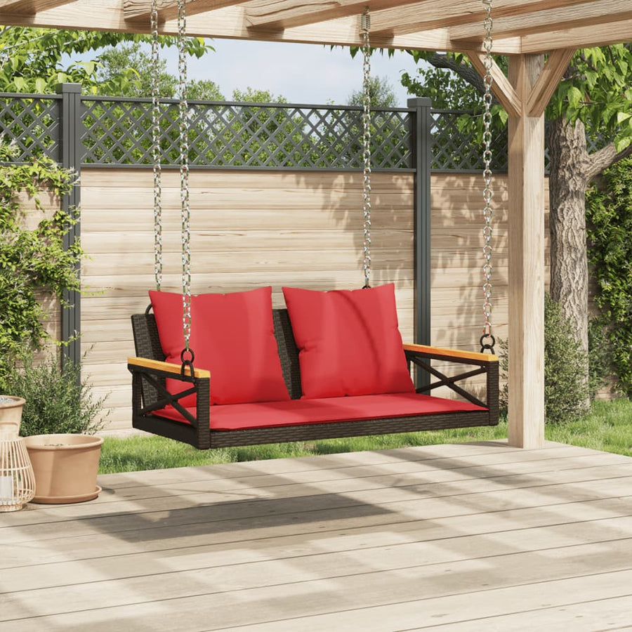 Schommelbank met kussens 109x62x40 cm poly rattan bruin
