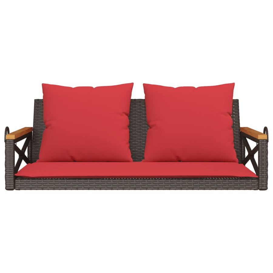 Schommelbank met kussens 109x62x40 cm poly rattan bruin