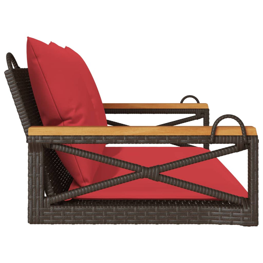 Schommelbank met kussens 109x62x40 cm poly rattan bruin