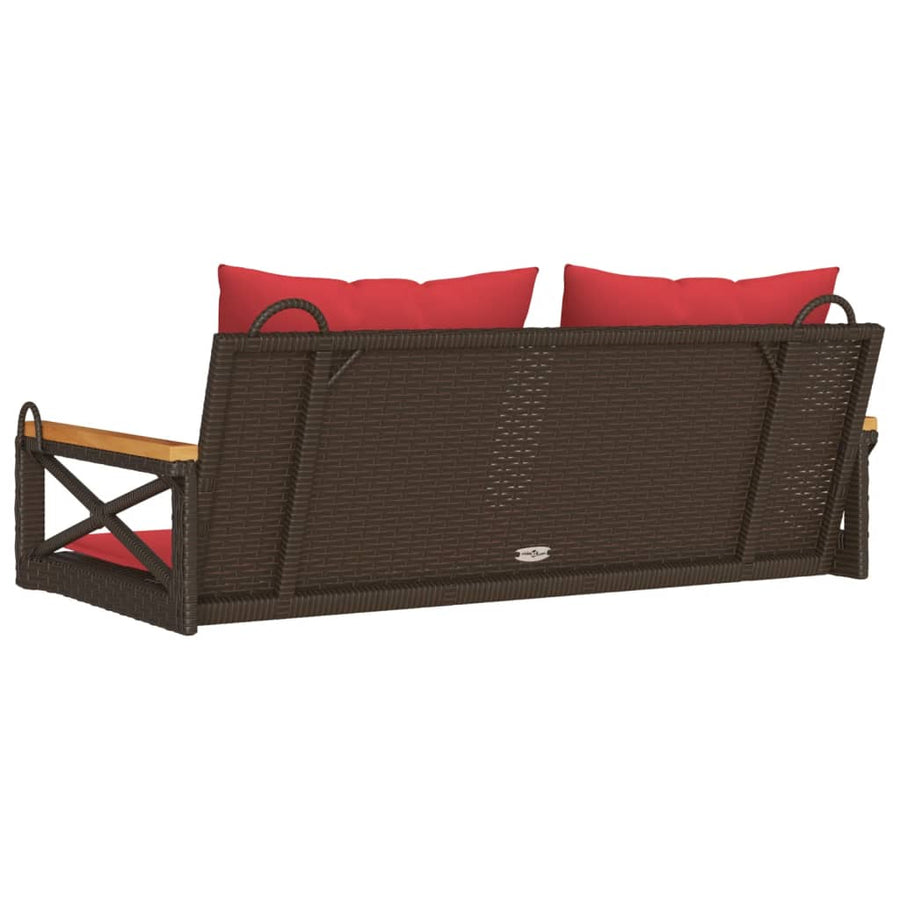 Schommelbank met kussens 109x62x40 cm poly rattan bruin