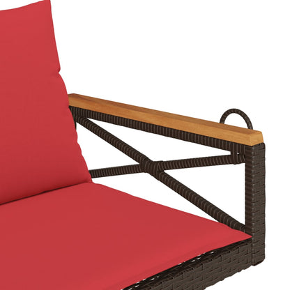 Schommelbank met kussens 109x62x40 cm poly rattan bruin