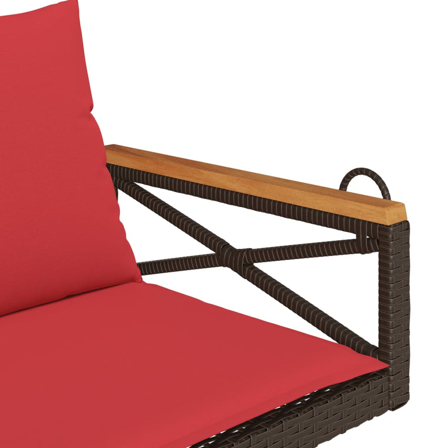 Schommelbank met kussens 109x62x40 cm poly rattan bruin