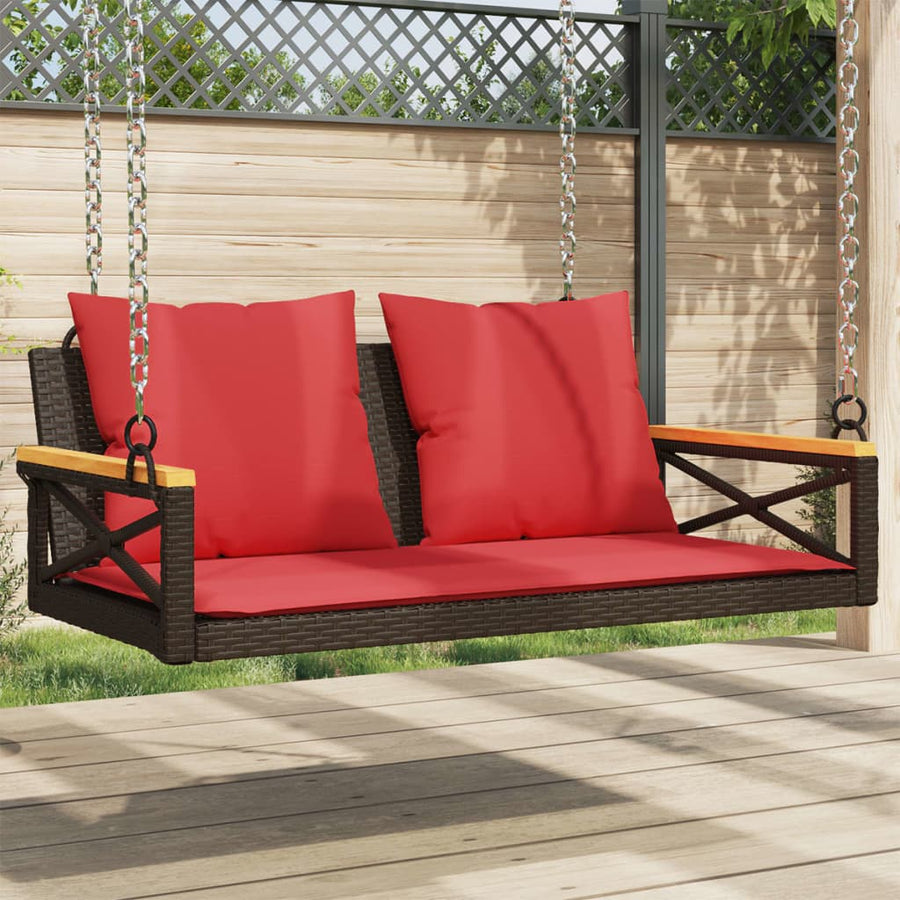Schommelbank met kussens 109x62x40 cm poly rattan bruin