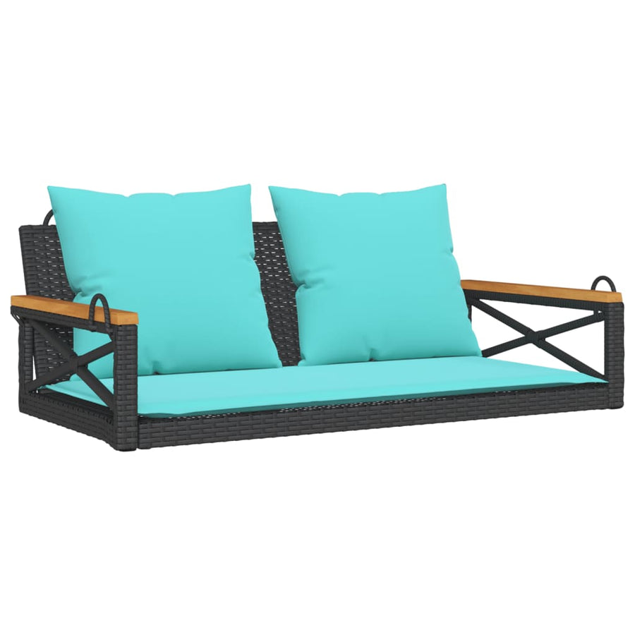 Schommelbank met kussens 109x62x40 cm poly rattan zwart
