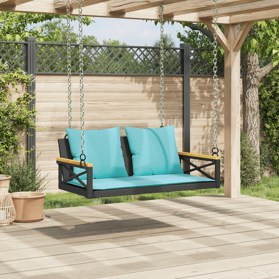 Schommelbank met kussens 109x62x40 cm poly rattan zwart