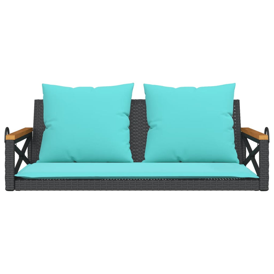 Schommelbank met kussens 109x62x40 cm poly rattan zwart