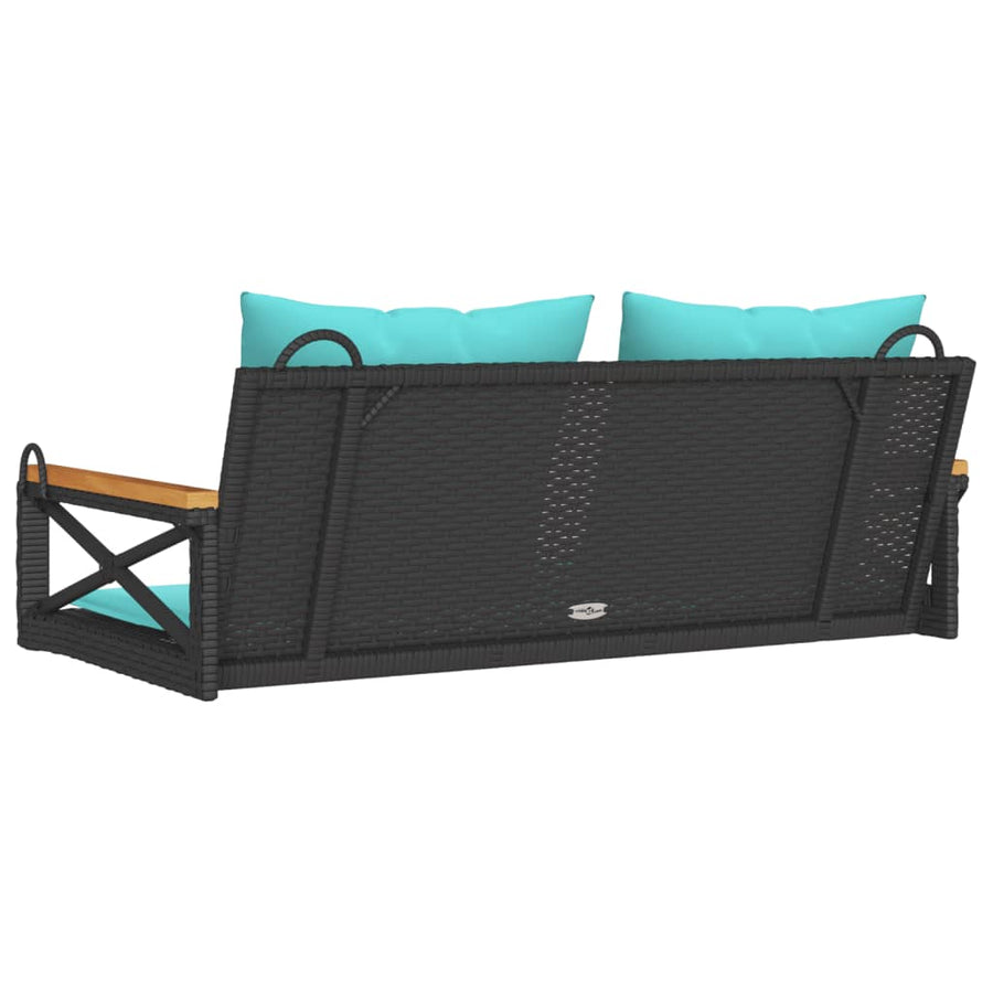 Schommelbank met kussens 109x62x40 cm poly rattan zwart