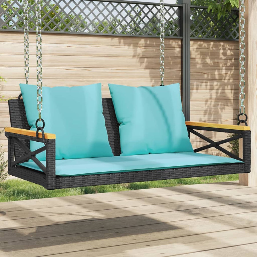 Schommelbank met kussens 109x62x40 cm poly rattan zwart