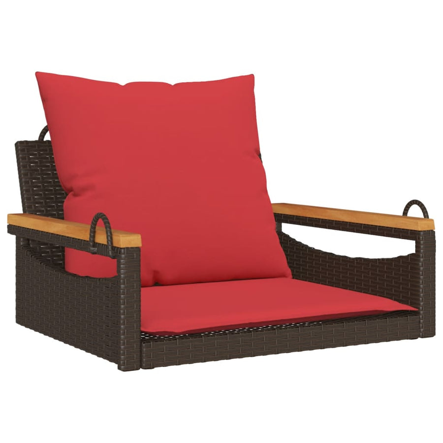 Schommelbank met kussens 63x62x40 cm poly rattan bruin