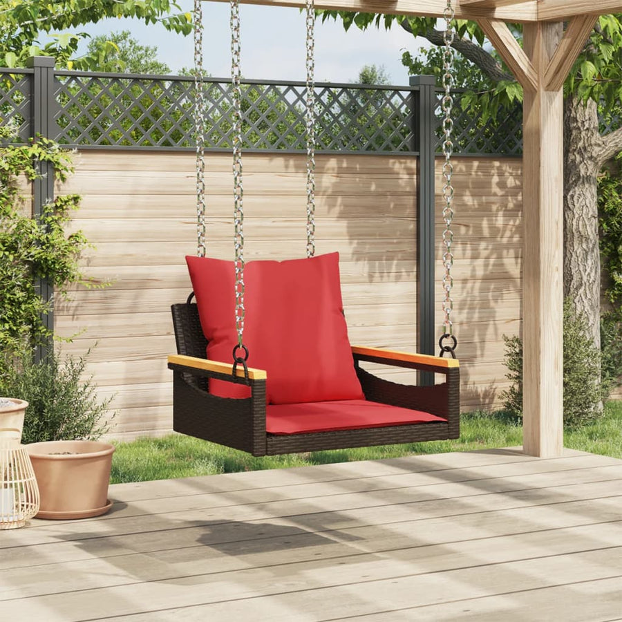 Schommelbank met kussens 63x62x40 cm poly rattan bruin
