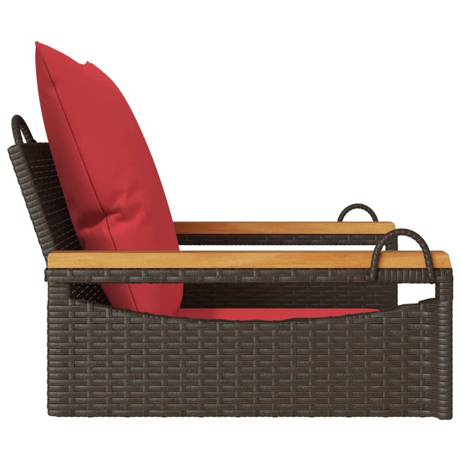 Schommelbank met kussens 63x62x40 cm poly rattan bruin